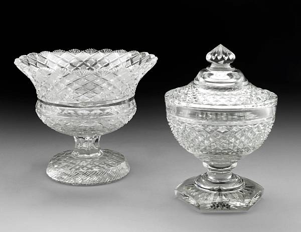 Appraisal: A cut glass covered bowl and a pedestal bowl The