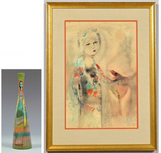 Appraisal: Polia Pillin Painting and Vase st item Polia Pillin California