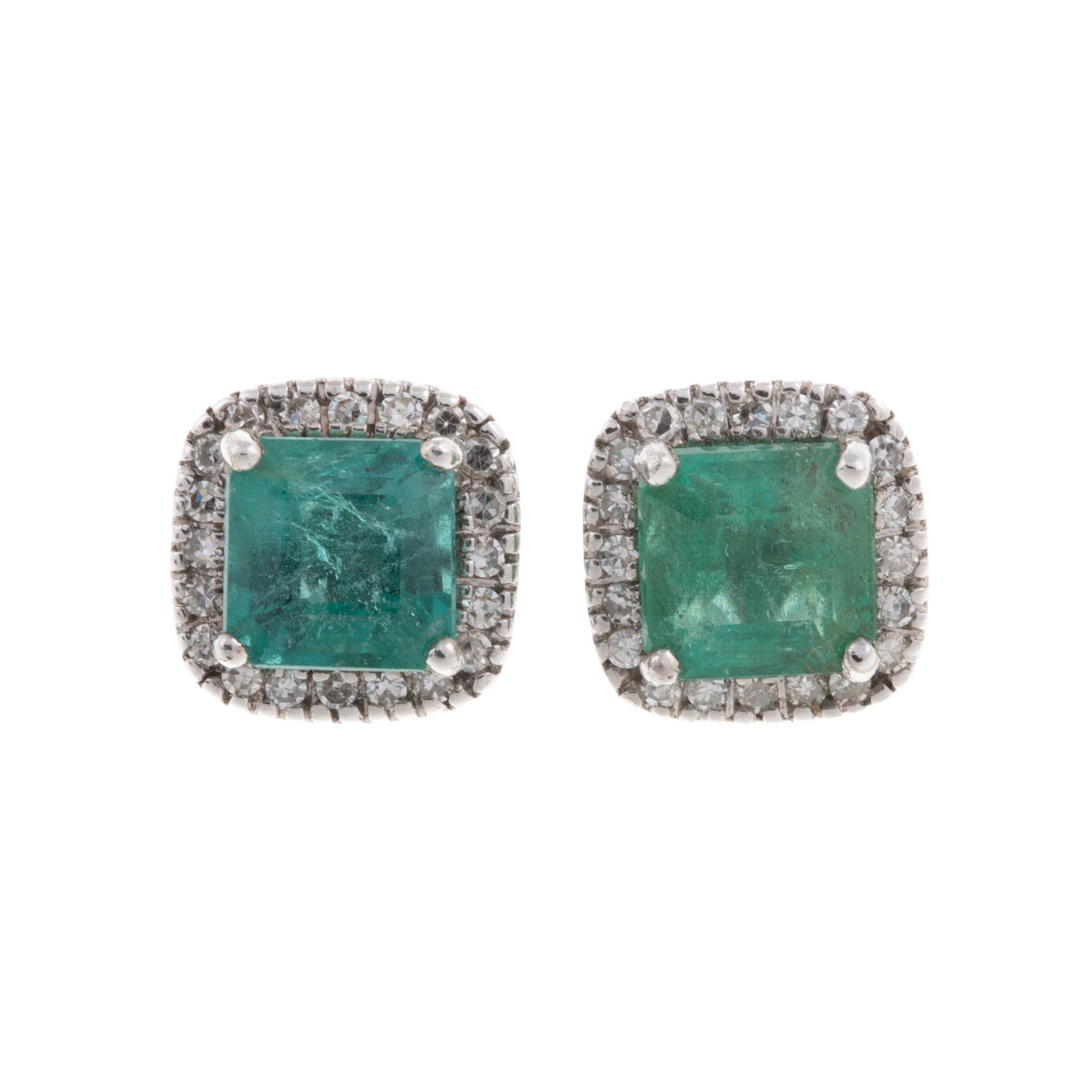 Appraisal: A PAIR OF CTW EMERALD DIAMOND STUDS IN K K