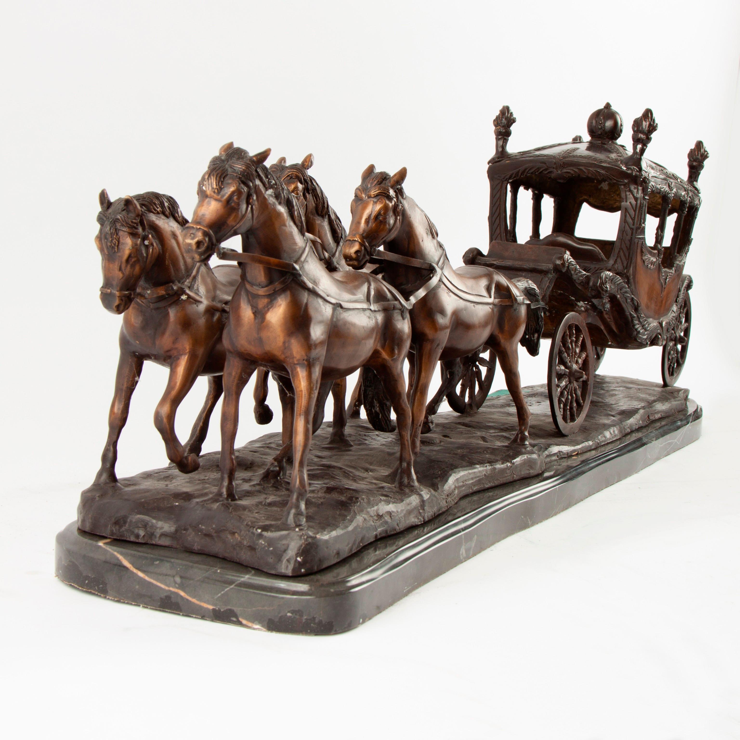 Appraisal: LARGE CAST METAL HORSE-DRAWN CARRIAGE A large brown-patinated cast metal