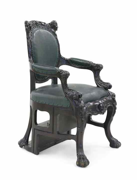 Appraisal: An American Metamorphic Library Chair Augustus Eliaers having a carved