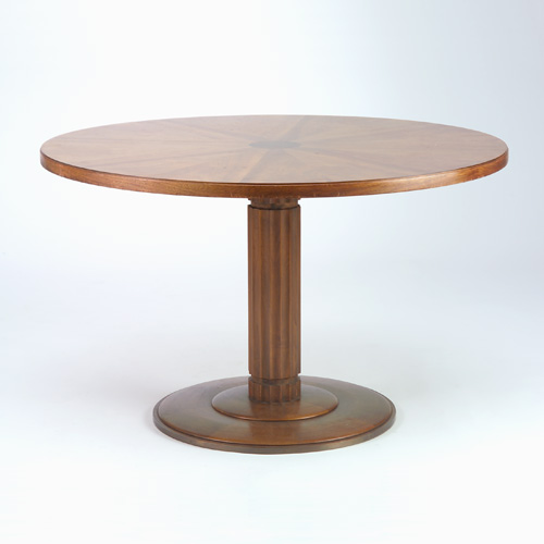 Appraisal: T H ROBSJOHN-GIBBINGS Fine table with perfectly matched burlwood veneer