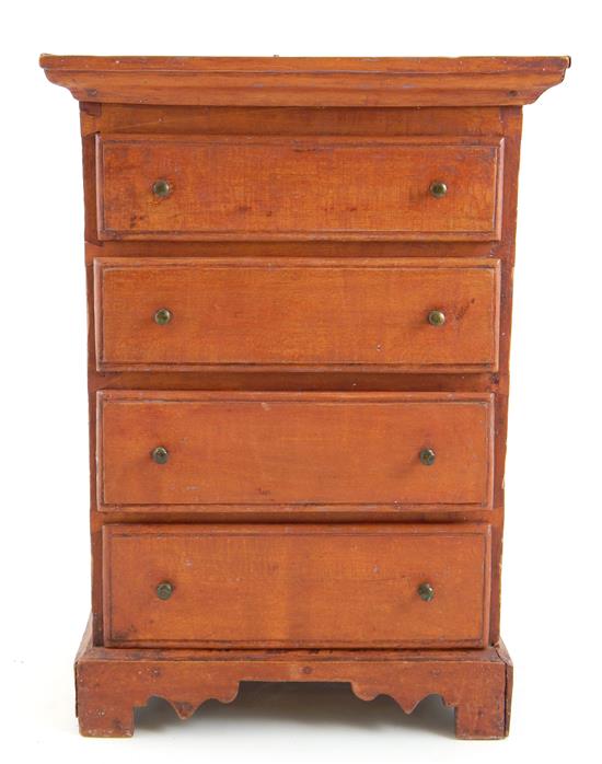 Appraisal: th C American Chippendale form miniature tall chest maple and