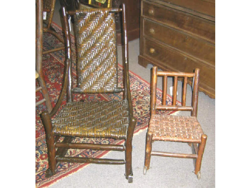 Appraisal: TWO OLD HICKORY ROCKERS Both with willow woven seats including