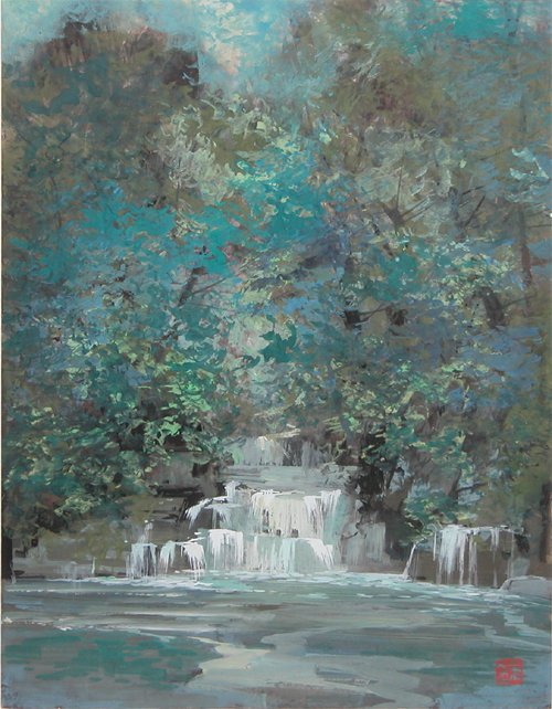 Appraisal: Waterfall Near Fallingwater Pa Artist Yu Bao Wang Chinese born