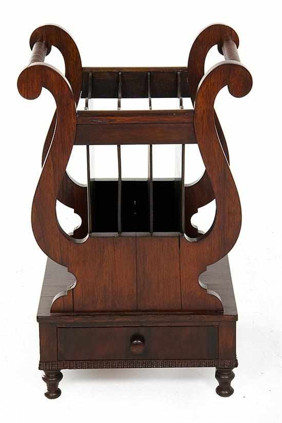 Appraisal: American mahogany music stand th century lyre-form with divided compartments