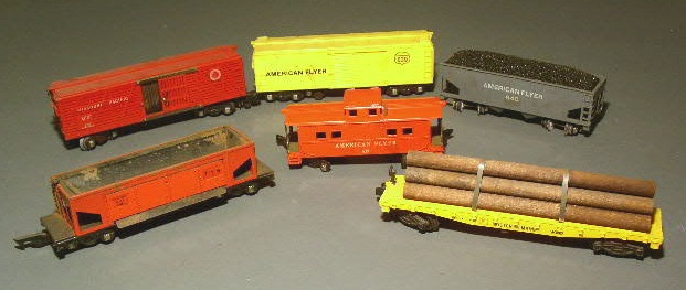 Appraisal: Six American Flyer freight cars- Missouri Pacific cattle car caboose