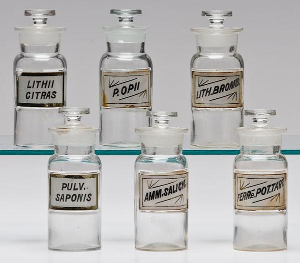 Appraisal: LOT OF SMALL PATENT APOTHECARY JARS WITH LABELS all late