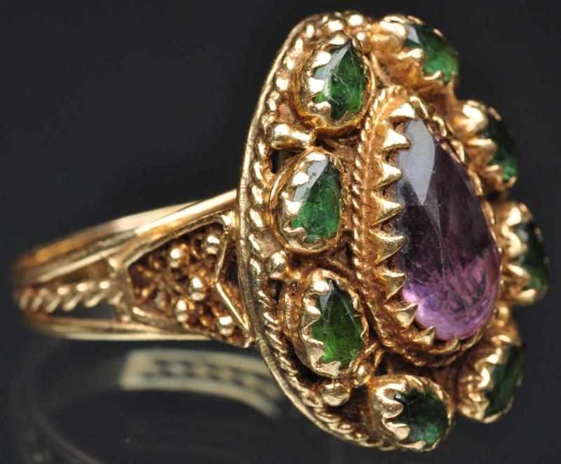 Appraisal: K Y Gold Ring with Amethyst Green Stones Weight grams