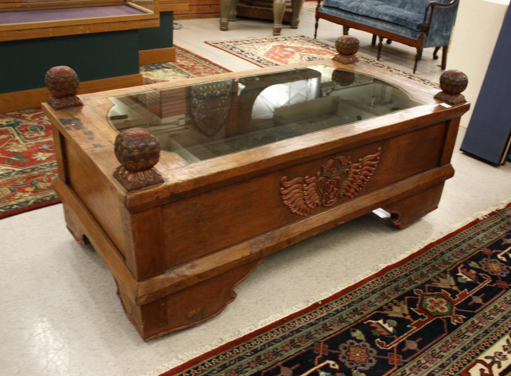 Appraisal: EAST INDIES COLONIAL STYLE CHILD'S BED COFFEE TABLE CONVERSION a