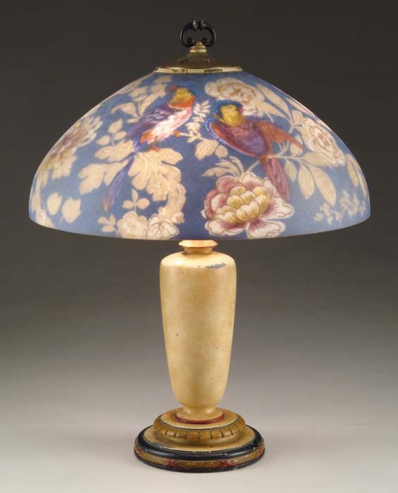 Appraisal: HANDEL REVERSE PAINTED PARROT LAMP Outstanding Handel shade has two