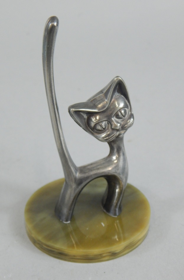 Appraisal: A Ceba Retro style silver plated cat ring stand with