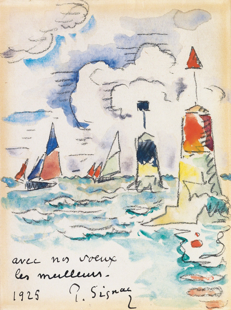 Appraisal: PAUL SIGNAC Voiliers Watercolor with charcoal on cream laid paper