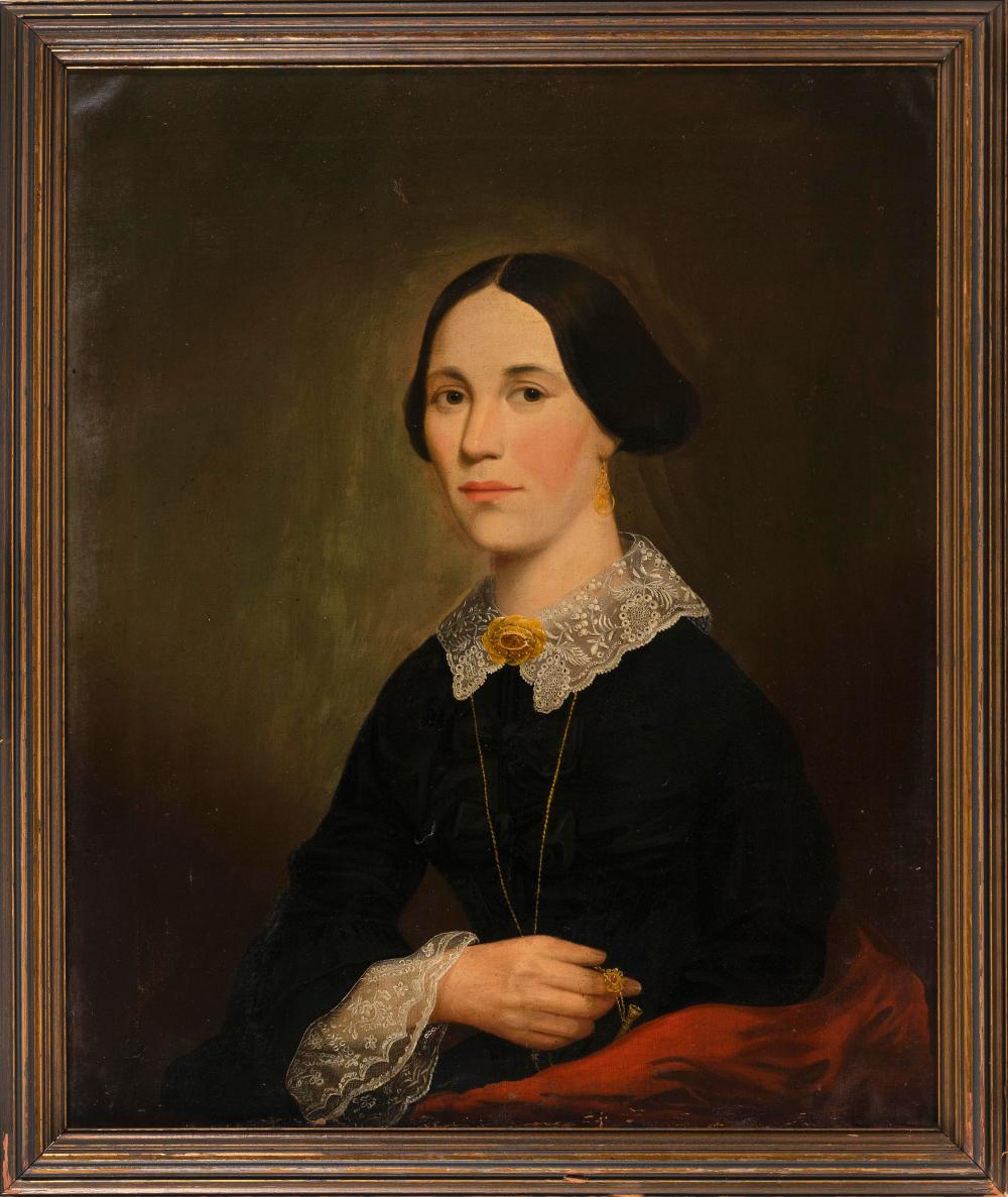 Appraisal: AMERICAN SCHOOL TH CENTURY PORTRAIT OF A WOMAN WEARING A