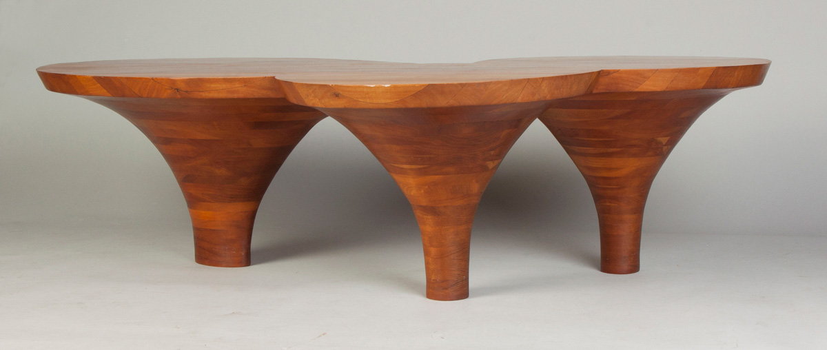 Appraisal: Stack Laminated Cherry Coffee Table Mid-Century