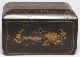 Appraisal: Antique Chinese Lacquer Gilt Box The rectangular domed box with