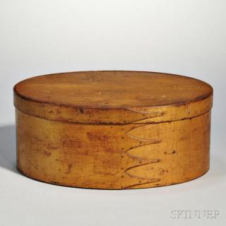 Appraisal: Shaker Covered Oval Box Mount Lebanon New York pine and