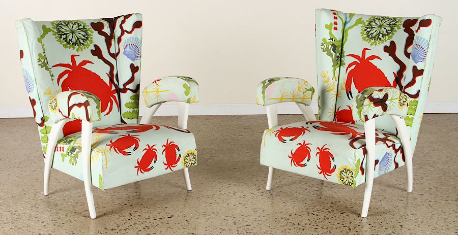 Appraisal: PAIR MID CENTURY MODERN UPHOLSTERED ARM CHAIRS A pair of