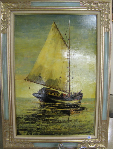 Appraisal: LAWRENCE HARRIS OIL ON MASONITE American born Double ender sailboat