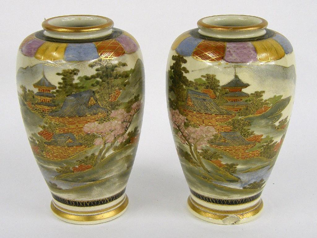 Appraisal: Pair of Japanese Satsuma ovoid vases decorated with mountainous lakeland