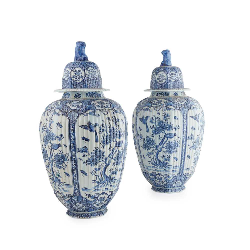 Appraisal: PAIR OF DUTCH DELFT BLUE AND WHITE OCTAGONAL FORM JARS