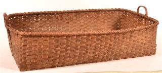 Appraisal: Antique Large Woven Ash Rectangular Basket Carved bentwood handles and