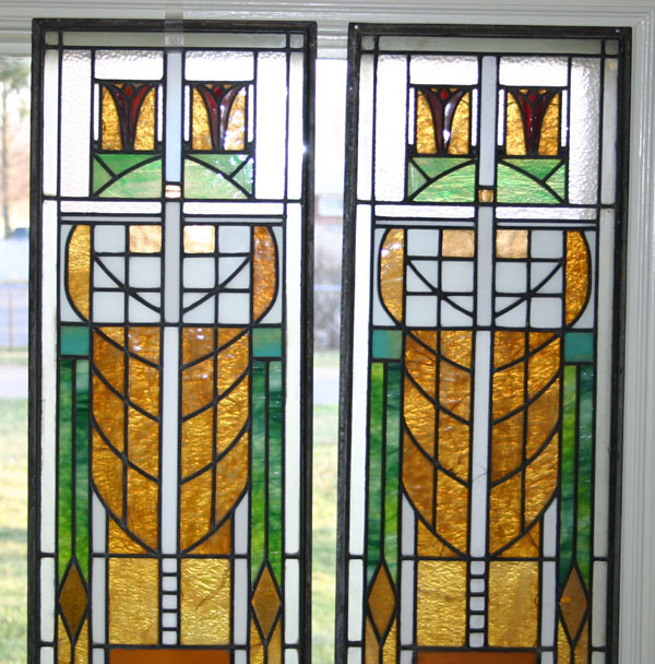 Appraisal: Pair Arts and Crafts Prairie Style leaded stained glass windows