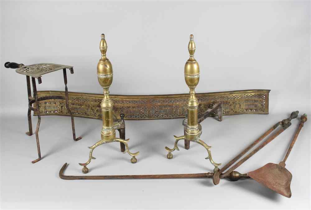 Appraisal: PAIR OF BRASS ANDIRONS th century of baluster form above