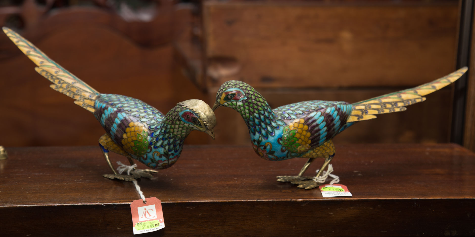 Appraisal: b Pair of cloisonne enamel birds