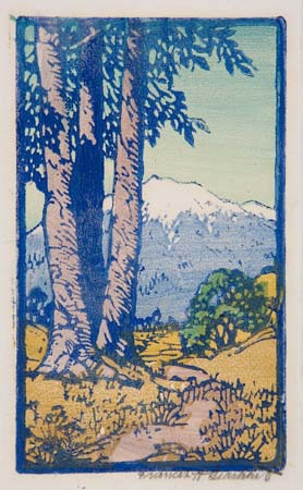 Appraisal: FRANCES GEARHART Old Baldy Near Pasadena Color woodcut on Japan