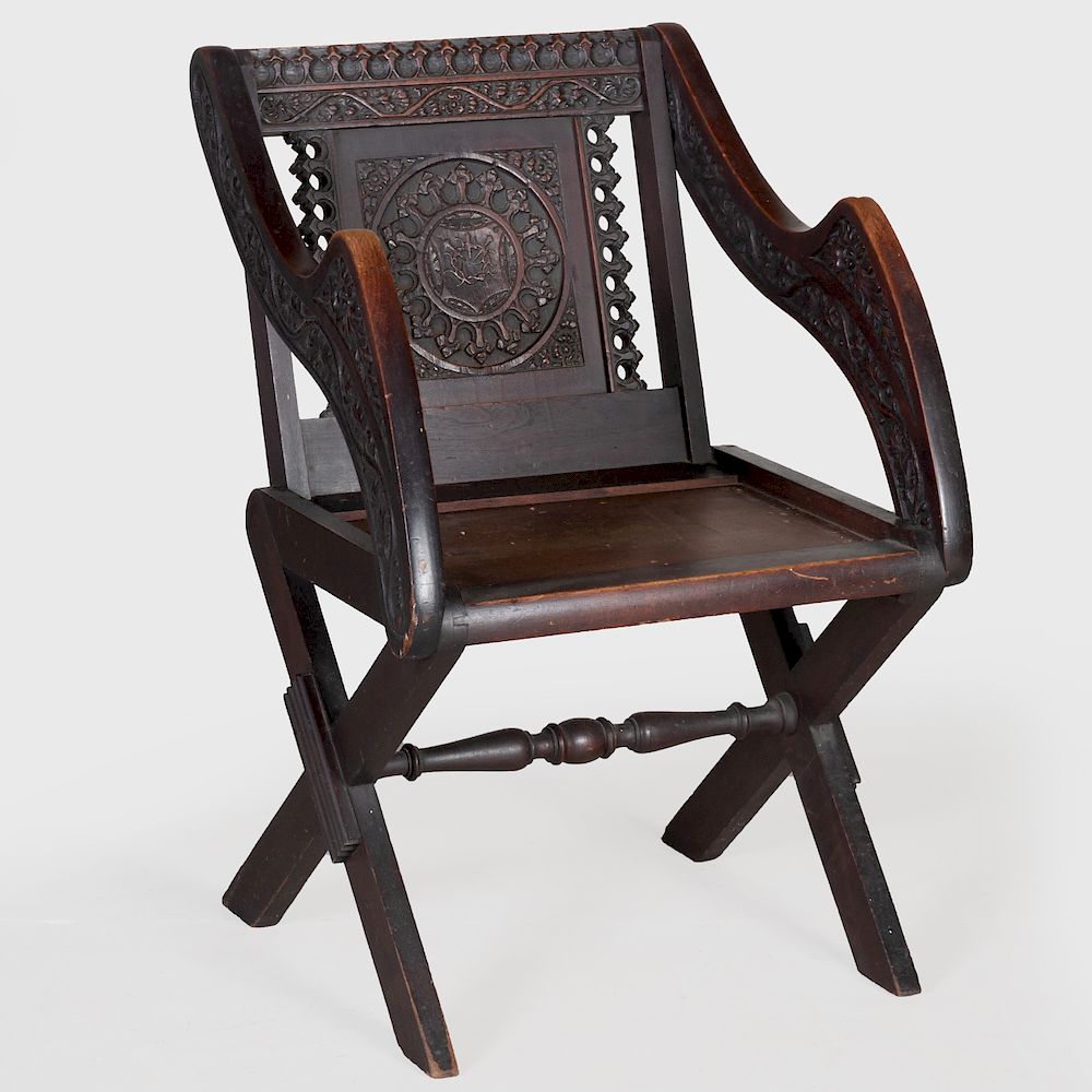 Appraisal: Neo Gothic Carved Oak Armchair In the Manner of Pugin