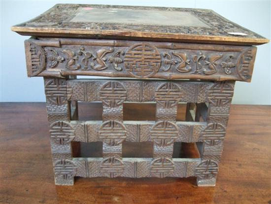 Appraisal: Chinese hardwood miniature carved folding stand