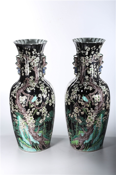 Appraisal: Pair of Tall Chinese famille verte porcelain vases depicting blooming