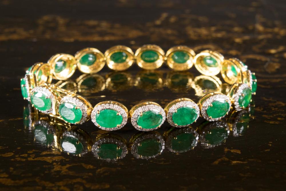 Appraisal: EMERALD DIAMOND AND EIGHTEEN KARAT GOLD BRACELET The - k