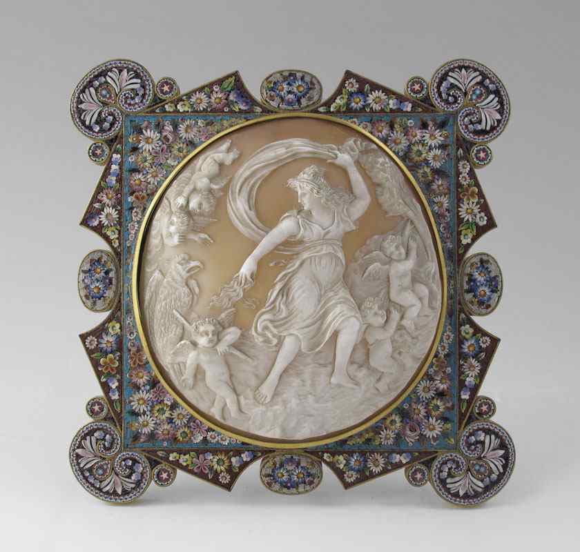 Appraisal: LARGE ARCHAEOLOGICAL-REVIVAL CAMEO WITH MICRO MOSAIC FRAME Venus and Putti