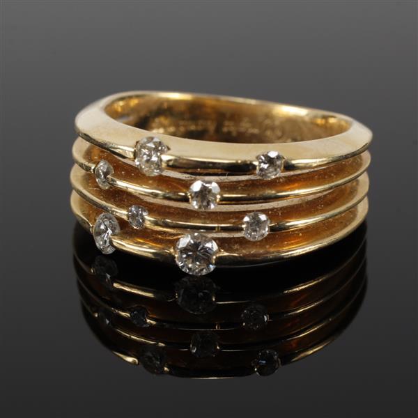 Appraisal: Yellow Gold K modern designer 'Right Hand Ring' stacked diamond