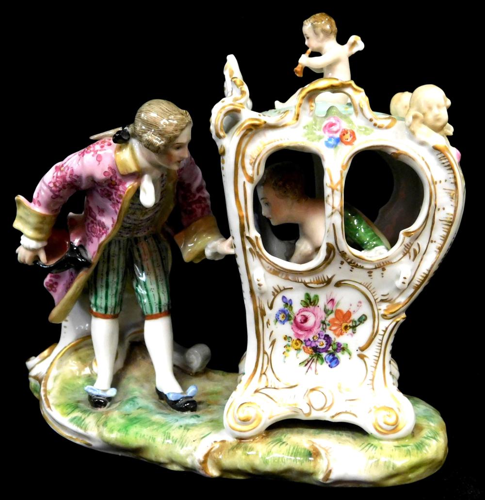 Appraisal: Dressel Kister and Cie porcelain courtier and lady in chariot