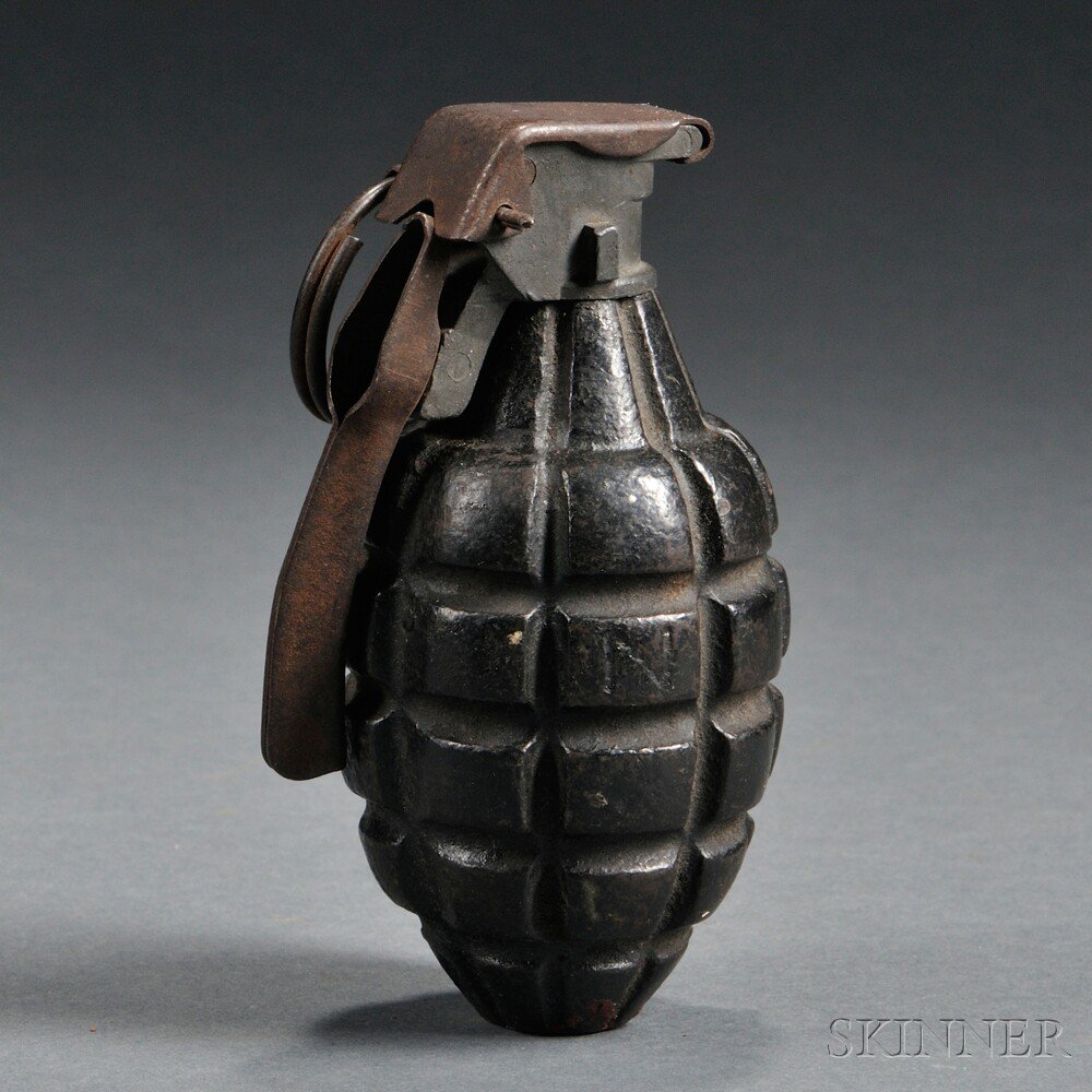 Appraisal: Inert U S Mark I Fragmentation Grenade c cast-iron pineapple-type