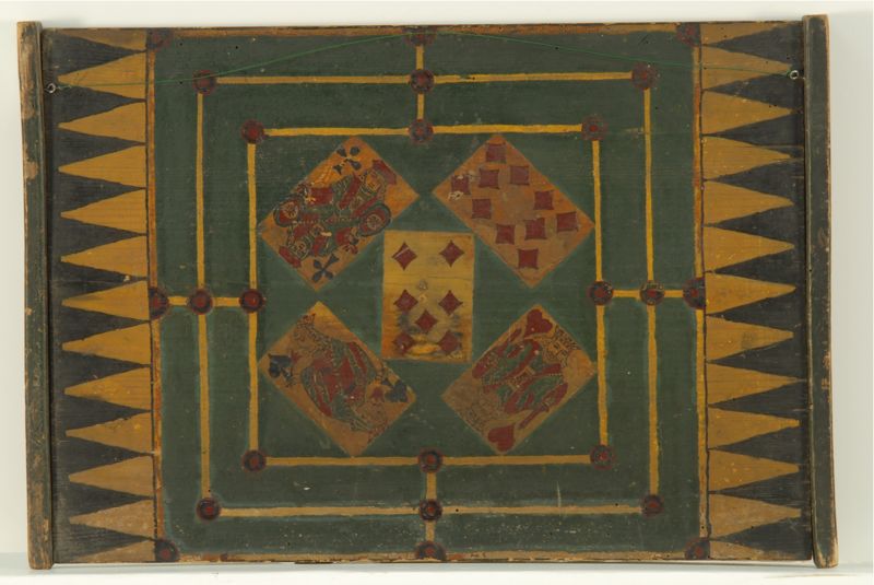 Appraisal: PAINTED WOODEN DOUBLE-SIDED GAMEBOARD th CenturyCheckerboard on one side the