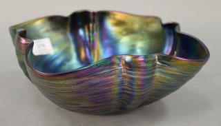 Appraisal: Large iridescent art glass bowl with ruffled rim attributed to