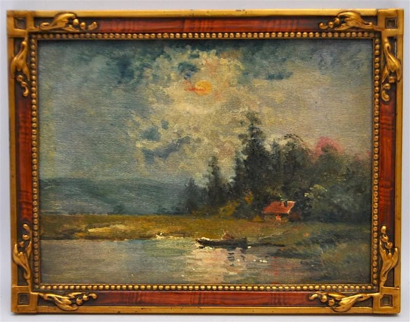 Appraisal: FRENCH POST IMPRESSIONIST LAKE OIL ON PANEL Early th c