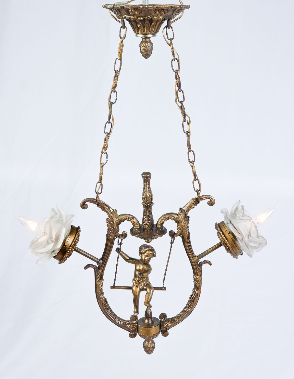 Appraisal: LIGHT FIGURAL CEILING FIXTURE French - light chandelier having an