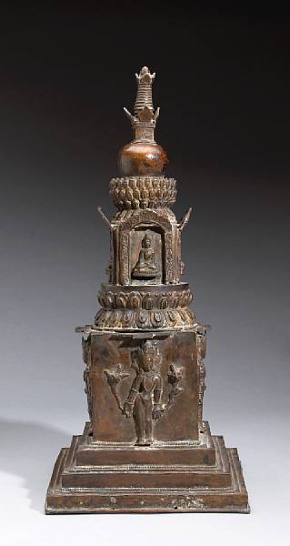 Appraisal: A Nepalese cast bronze stupa th Century Cast in two