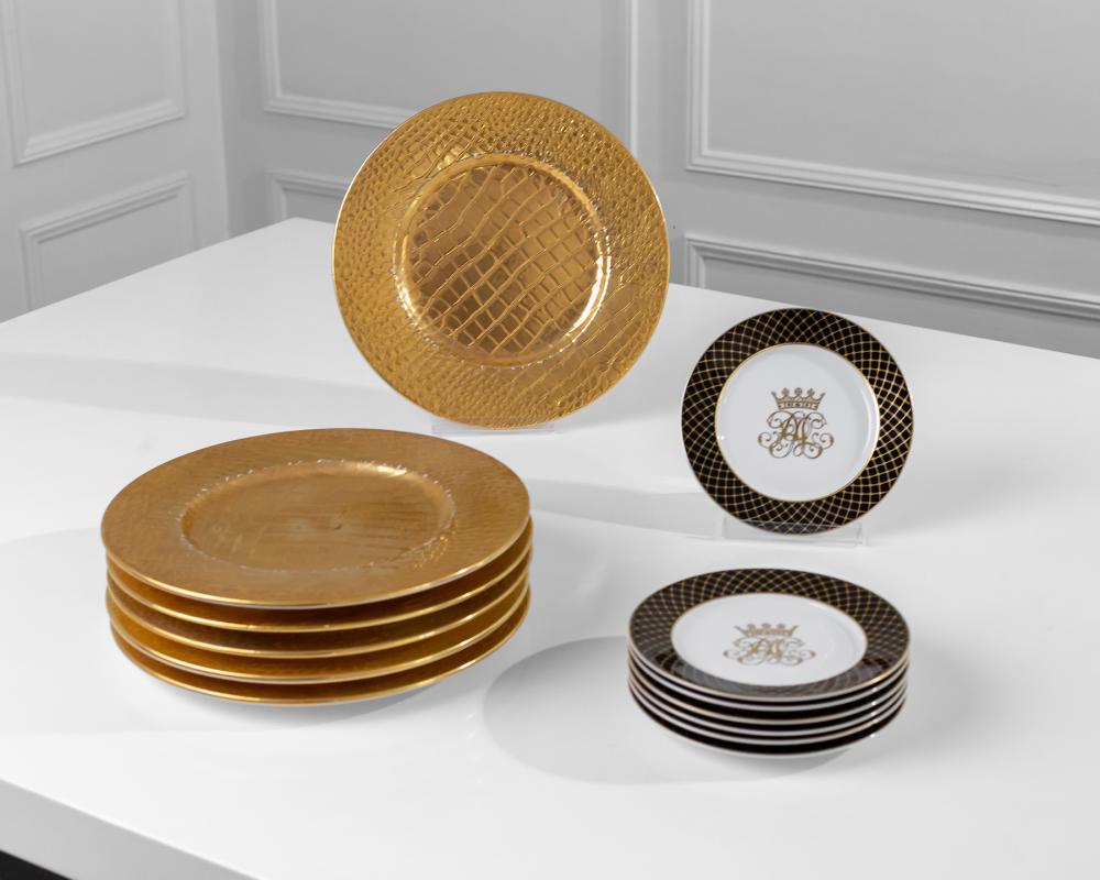 Appraisal: CHRISTIAN AUDIGIER RALPH LAUREN PORCELAIN PLATES CHARGERScomprising seven each monogrammed