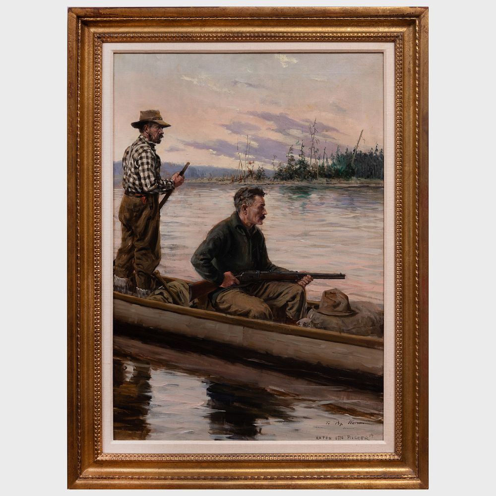 Appraisal: Anton Otto Fischer - Hunters in a Canoe Oil on