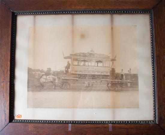 Appraisal: Baltimore Transportation Vintage Photograph of Horse-drawn Trolley Car ''Broadway'' mounted