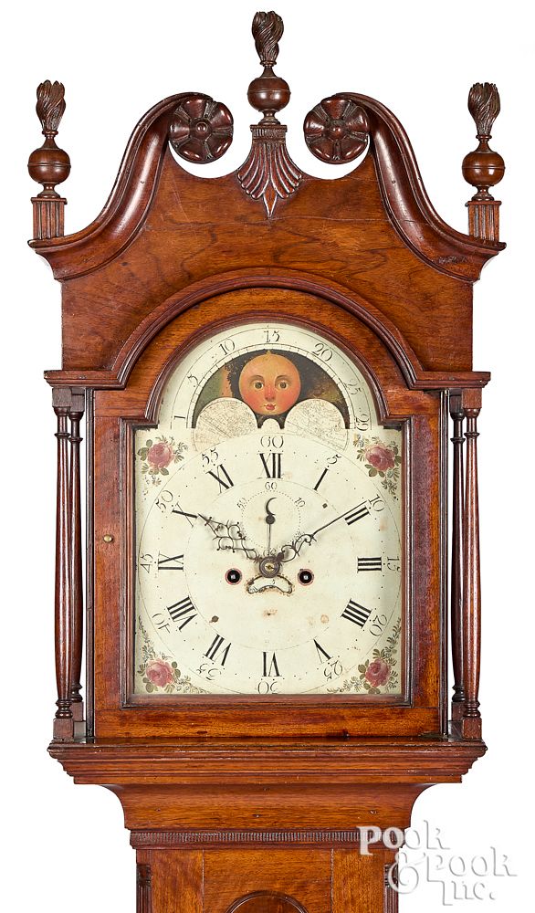 Appraisal: Pennsylvania Chippendale walnut tall case clock Chester County Chippendale walnut