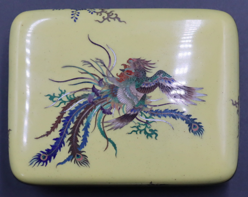 Appraisal: JAPANESE CLOISONNE ENAMEL 'PEACOCK' LIDDED BOX Japanese cloisonne enamel lidded