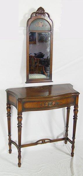 Appraisal: PAINT DECORATED FOYER TABLE AND MIRROR CA - 'S Mahogany