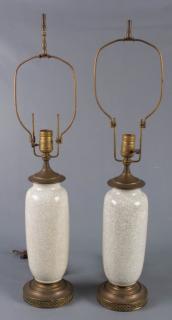 Appraisal: Crackle Ceramic Vase Form Lamps Pair With brass accents measures